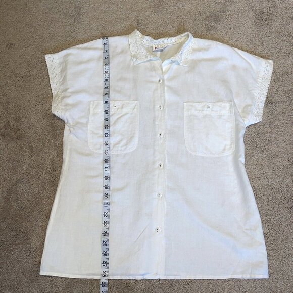 Otto Kern Women's Linen/Cotton Button Front Blouse Sz M Crochet Trim Cottagecore - Picture 10 of 11